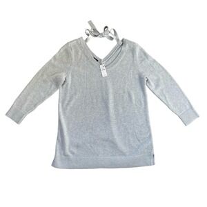NWT Talbots S Gray Metallic Silver Back Tie Long SleeveTunic Sweater Holiday
